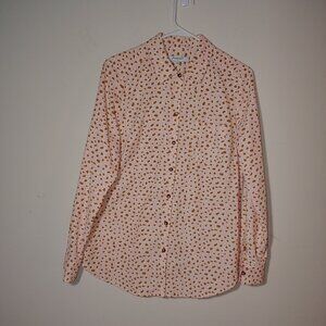 Foxcroft Corduroy Floral Button Down Shirt Size 10 Pink Brown